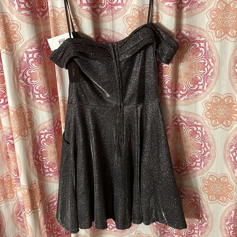City Studio Grey/silver off shoulder dress - Picture 3 of 6